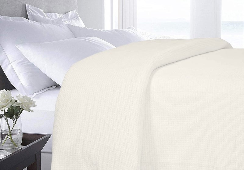 DOLLCENT 100% Cotton California King Size Blanket for Bed, Premium Combed Lightweight Blankets, Washed Breathable Bed Throw Blanket, Ivory Cal King Cotton Blankets for All Season: Ivory (102"x108") - Image 3